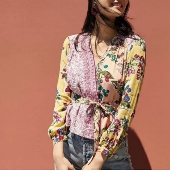 Anthropologie Meadow Rue Floral Paisley Print Wrap Blouse top. Size 6 - Picture 1 of 8